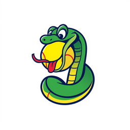 A modern, humorous logo design featuring a playful viper curling around a tennis ball