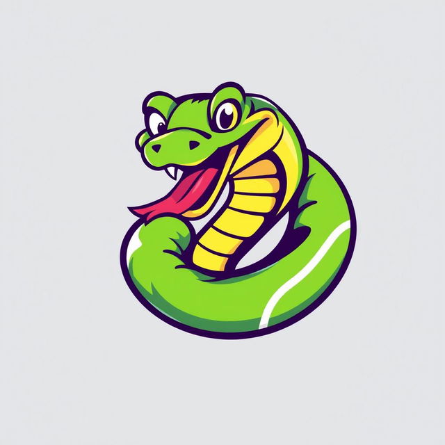 A modern, humorous logo design featuring a playful viper curling around a tennis ball