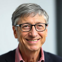 A portrait of Bill Gates with a focus on his facial features, capturing his thoughtful expression and iconic glasses