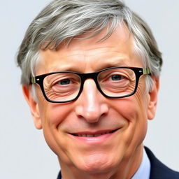 A portrait of Bill Gates with a focus on his facial features, capturing his thoughtful expression and iconic glasses