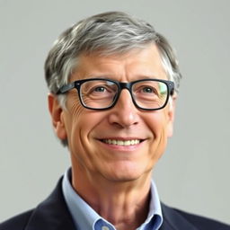 A portrait of Bill Gates with a focus on his facial features, capturing his thoughtful expression and iconic glasses