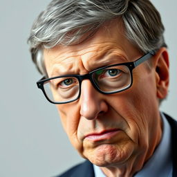 A portrait of Bill Gates with an emphasis on his facial expression, depicting him with an angry and intense gaze