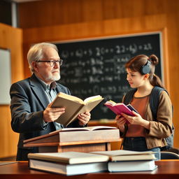 book cover featuring a mature, wise-looking professor and a curious, eager student, both engaged in a lively discussion