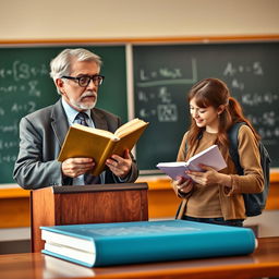 book cover featuring a mature, wise-looking professor and a curious, eager student, both engaged in a lively discussion