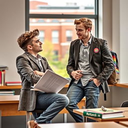 book cover featuring a young, charismatic professor and an openly gay student, both engaged in an enlightening discussion