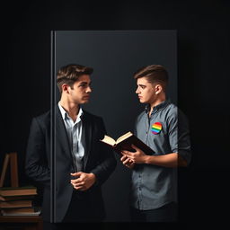 book cover featuring a young, charismatic professor and an openly gay student against a dark background