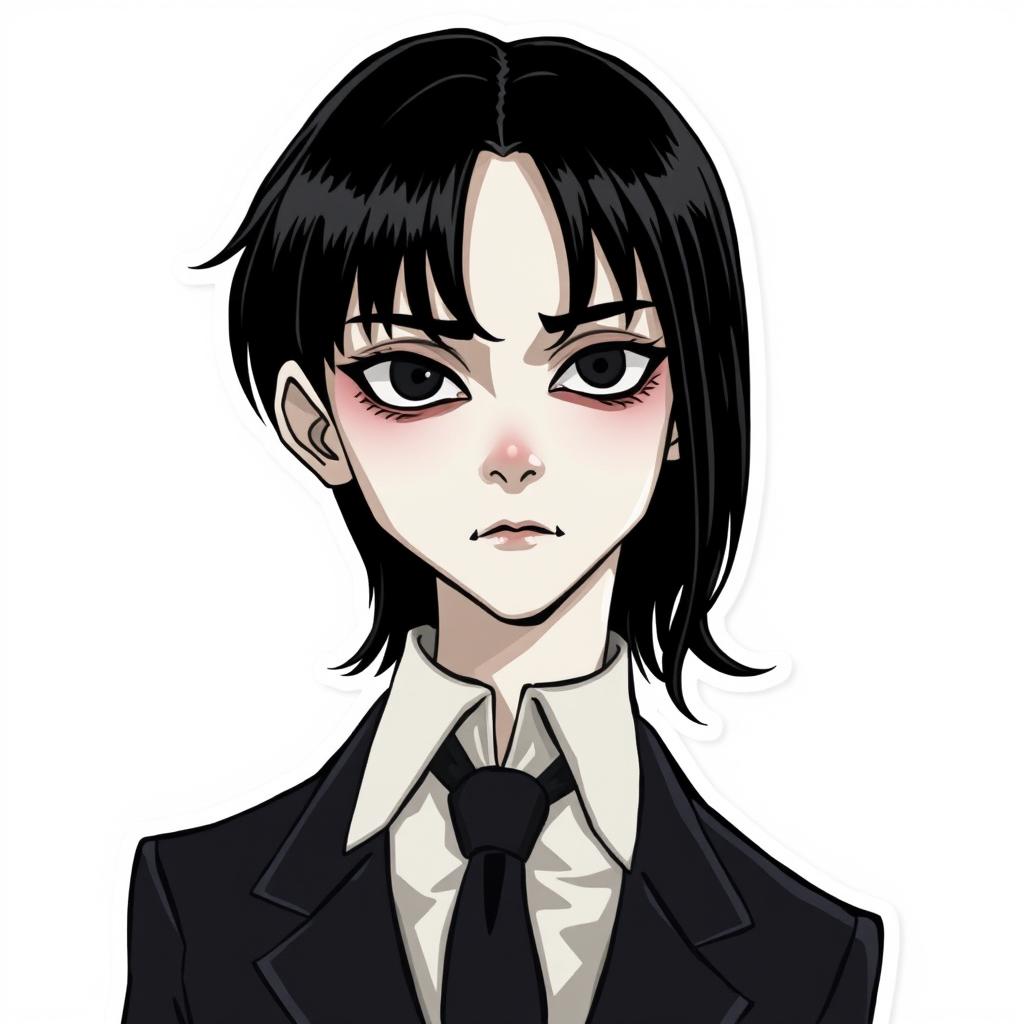 Gothic male version of Wednesday Addams, styled as an illustration sticker