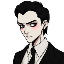 Gothic male version of Wednesday Addams, styled as an illustration sticker