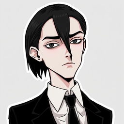 Gothic male version of Wednesday Addams, styled as an illustration sticker