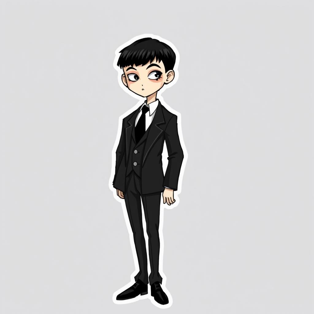 Gothic male version of Wednesday Addams, styled as an illustration sticker and cake topper