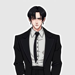 Gothic male version of Wednesday Addams, styled as an illustration sticker and cake topper