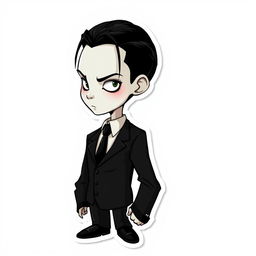 Gothic male version of Wednesday Addams, styled as an illustration sticker and cake topper