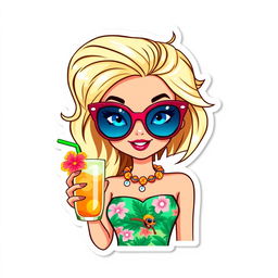 Barbie from the 2023 movie, styled as an illustration sticker and cake topper with a summer tropical theme