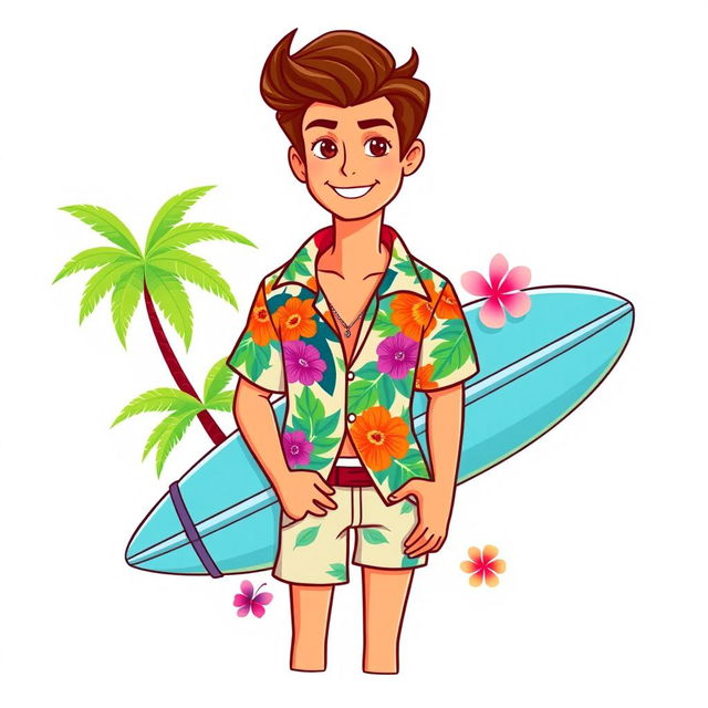 Ken from the Barbie 2023 movie, styled as an illustration sticker and cake topper with a summer tropical theme