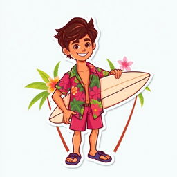 Ken from the Barbie 2023 movie, styled as an illustration sticker and cake topper with a summer tropical theme