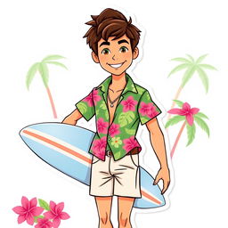 Ken from the Barbie 2023 movie, styled as an illustration sticker and cake topper with a summer tropical theme