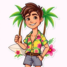 Ken from the Barbie 2023 movie, styled as an illustration sticker and cake topper with a summer tropical theme