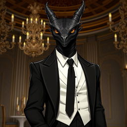 A creature named Balgura, depicted as a mystical entity, wearing a black formal suit