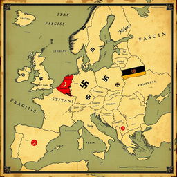 A map of Europe depicting various forms of totalitarian regimes in different countries during the 20th century