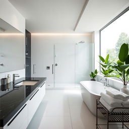 A modern, spacious bathroom with sleek, minimalist design