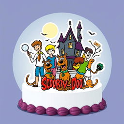 fun and lively illustration inspired by Scooby-Doo, featuring classic cartoon elements and characters like Scooby-Doo, Shaggy, Velma, Daphne, and Fred