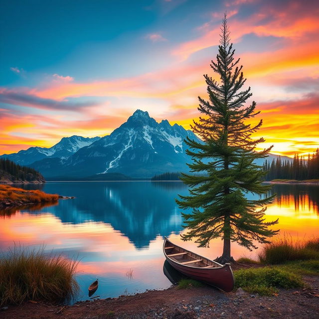 A serene landscape showcasing a majestic mountain range in the background