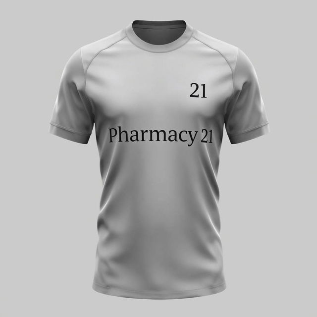 An elegant and sophisticated monochromatic design of a Pharmacy 21 jersey, featuring subtle shades of grey with a smooth gradient effect