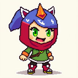 Create a pixel art image of the hero Hoodwink from a video game