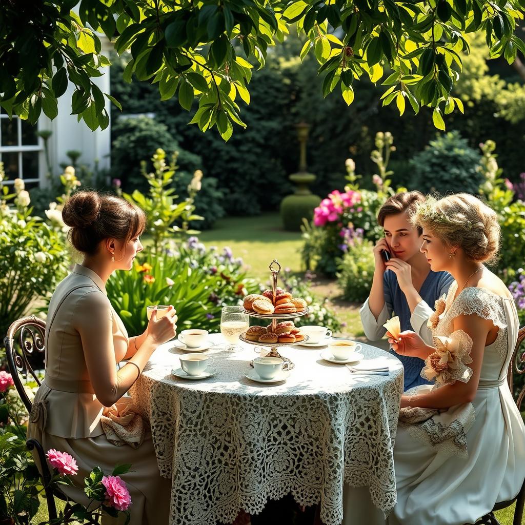 An elegant tea party in a Victorian garden