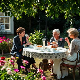 An elegant tea party in a Victorian garden