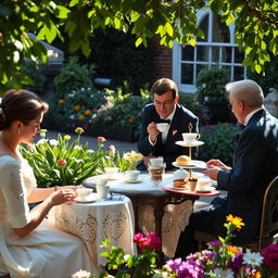 An elegant tea party in a Victorian garden