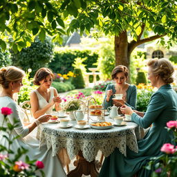 An elegant tea party in a Victorian garden