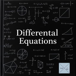 A captivating book cover for a textbook on Differential Equations, featuring a sleek black theme as the backdrop