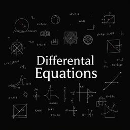 A captivating book cover for a textbook on Differential Equations, featuring a sleek black theme as the backdrop