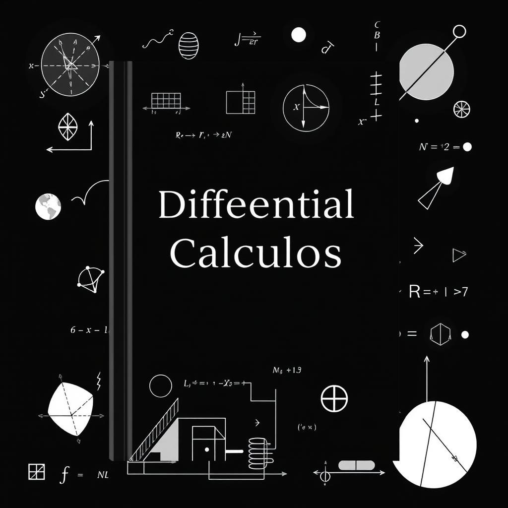 A stylish book cover for a textbook on Differential Calculus, featuring a sleek black background