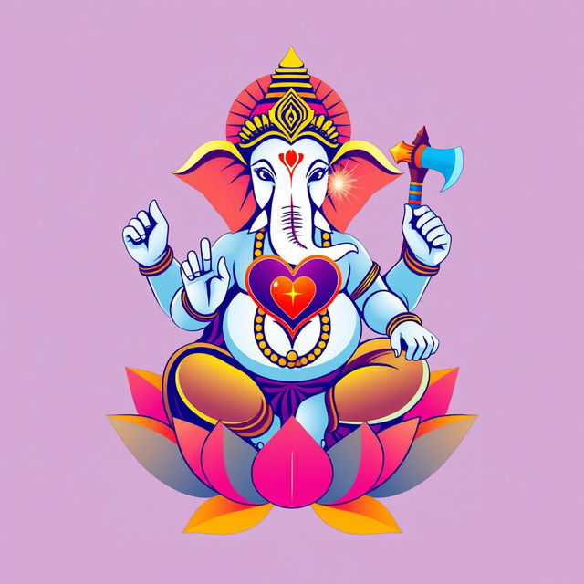 A vector art depiction of the Hindu deity Ganesha, crafted with vibrant colors and bold lines