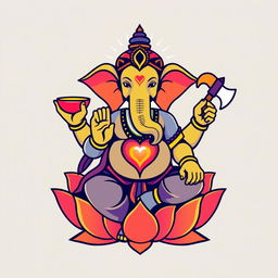 A vector art depiction of the Hindu deity Ganesha, crafted with vibrant colors and bold lines