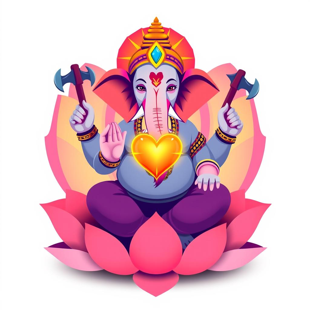 A vector art depiction of the Hindu deity Ganesha, crafted with vibrant colors and bold lines