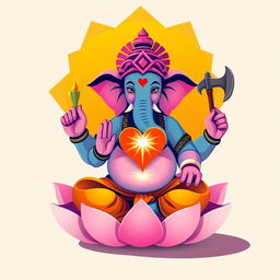 A vector art depiction of the Hindu deity Ganesha, crafted with vibrant colors and bold lines