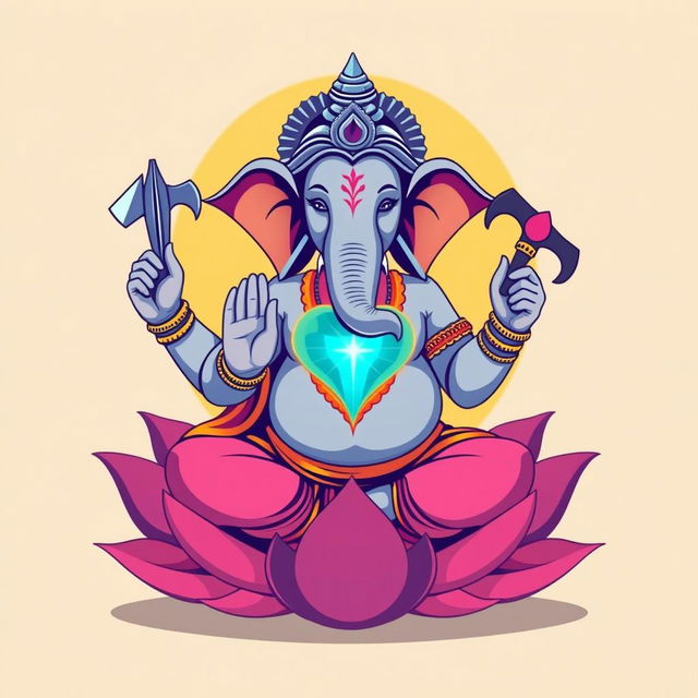 A vector art depiction of the Hindu deity Ganesha, crafted with vibrant colors and bold lines