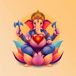 A vector art depiction of the Hindu deity Ganesha, crafted with vibrant colors and bold lines