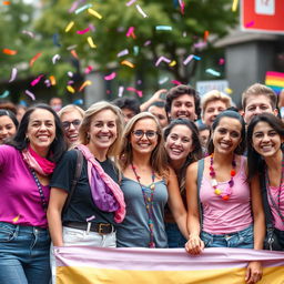 A scene depicting a diverse group of people celebrating bisexuality