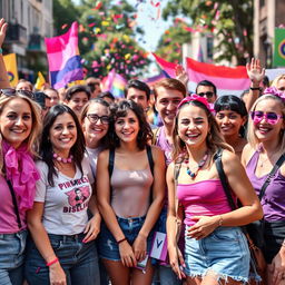 A scene depicting a diverse group of people celebrating bisexuality