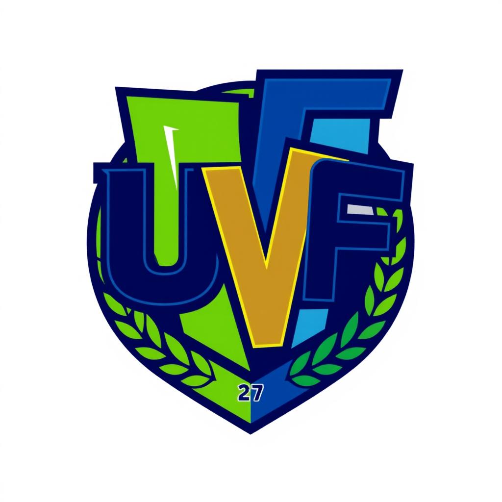 A modern sports team emblem for Unidos Da Vila Feliz, prominently featuring the letters 'UVF'