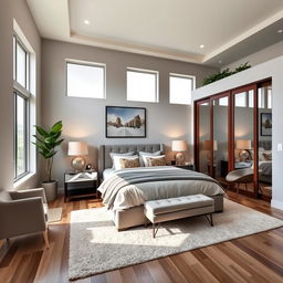 A beautifully remodeled bedroom with a modern and sleek design