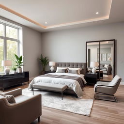 A beautifully remodeled bedroom with a modern and sleek design