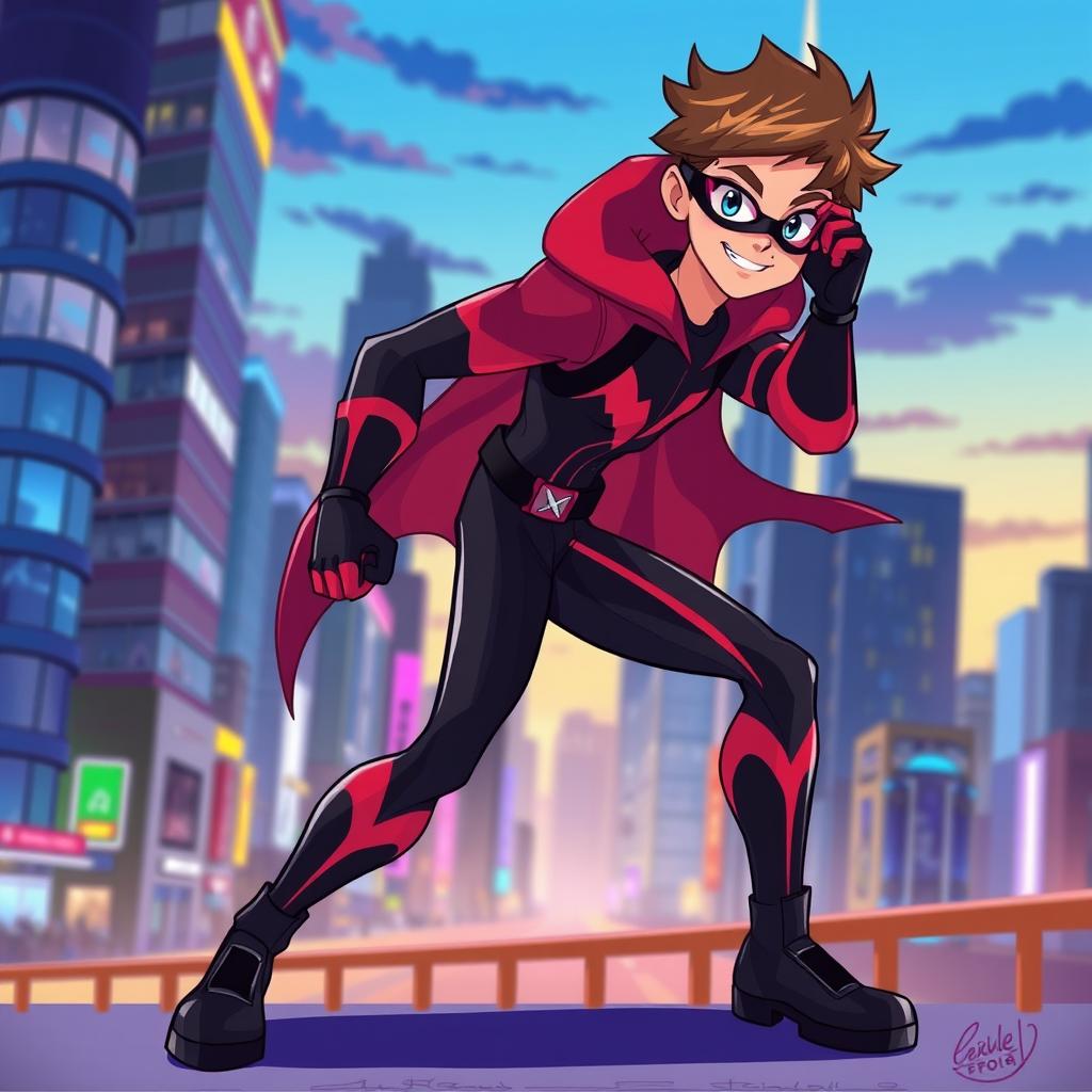 A dynamic illustration of Adrien inspired by the Miraculous series