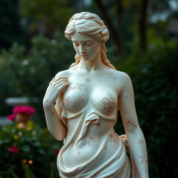 A tasteful artistic representation of a woman, celebrated for its beauty and elegance, inspired by classical sculpture and renaissance art, focusing on the grace of the human form with intricate attention to detail in posture and expression