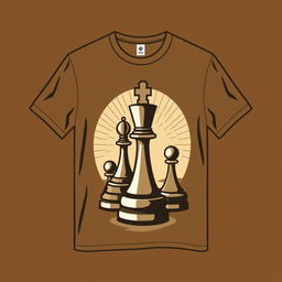 A stylish t-shirt featuring a creative chess design in earthy tones, incorporating elements like chess pieces such as the king, queen, and pawn