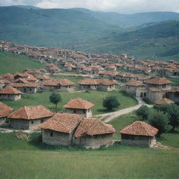 Kosovo in 1999, showcasing its vast landscapes, traditional Balkan architecture, and the resilient spirit of people amid the scars of war.